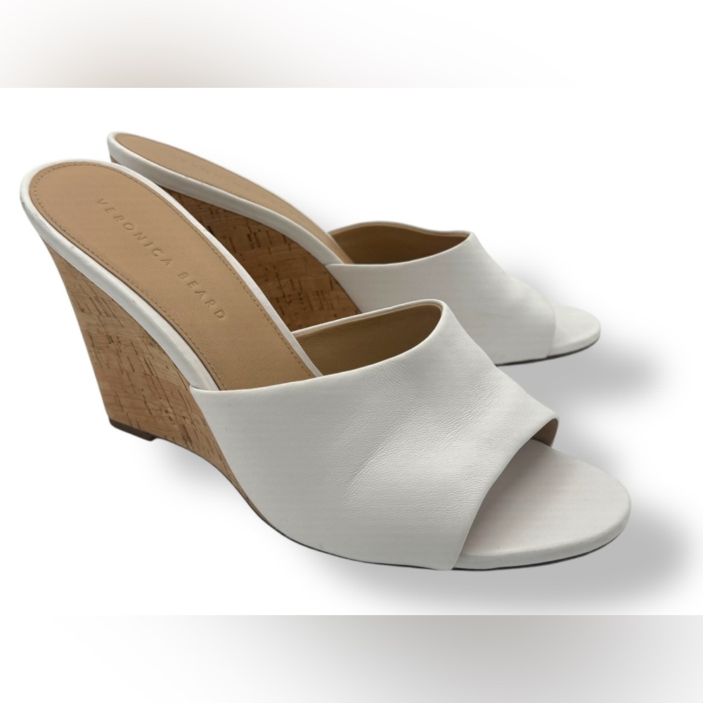 Veronica Beard Dali Slip On Size 10 High Heel‎ Cork Sandals EUC Leather White
